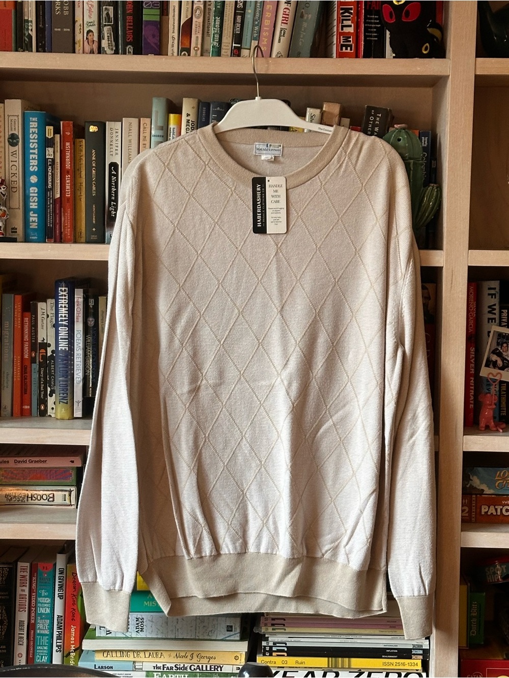 Maus & Hoffman Brand Argyle-Pattern Crewneck Sweater in Light Beige